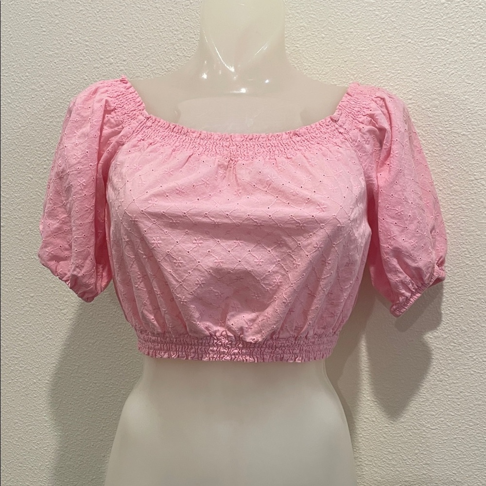Divided Pink Eyelet Cropped Blouse